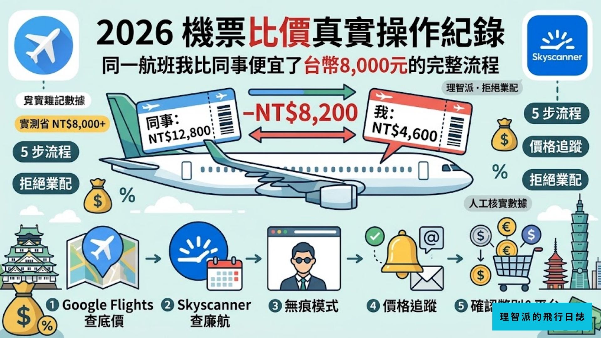 2026 機票比價真實操作紀錄：同一航班我比同事便宜了台幣8,000元的完整流程